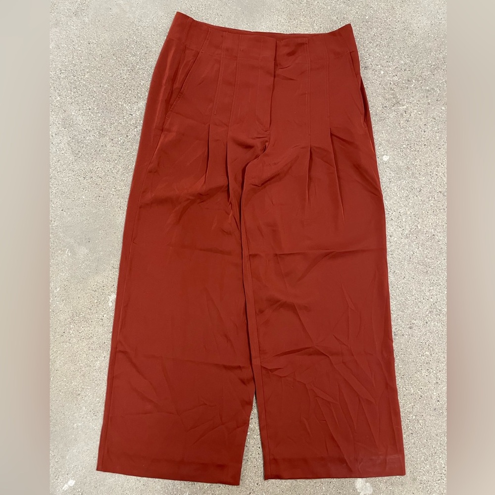 Banana Republic Rustic Orange Satin Like Pleated Wide Leg Pant Size 14